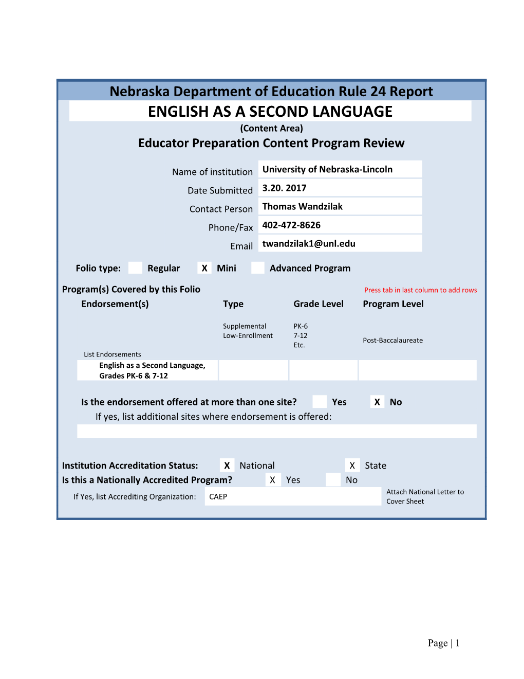 Report to the Nebraska Department of Education s2