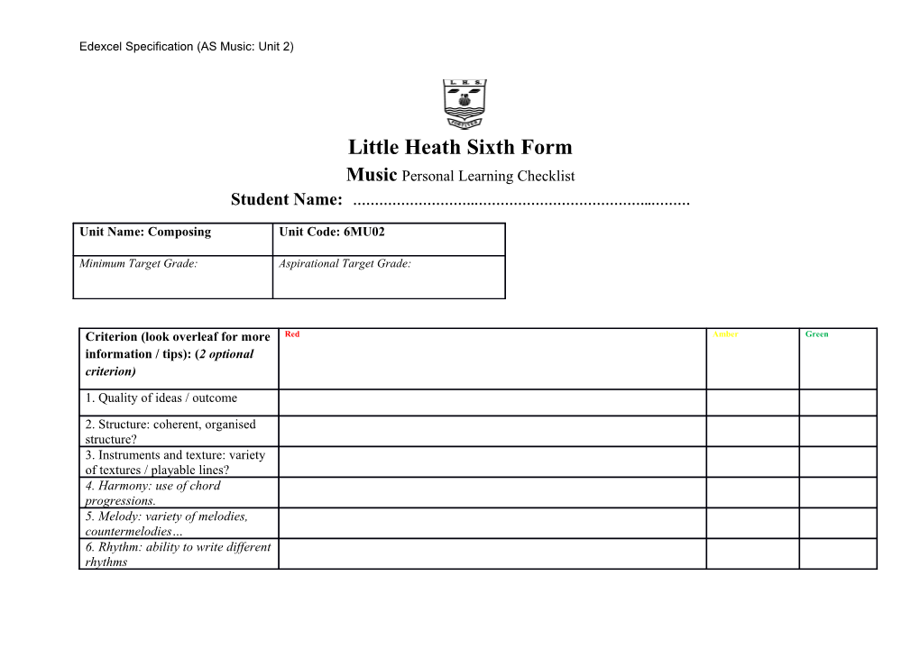 Edexcel Specification (AS Music: Unit 2)