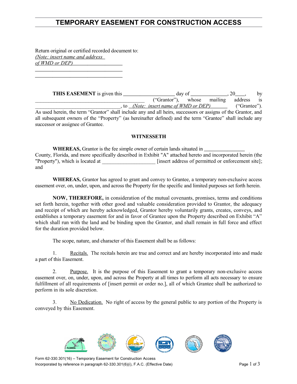 Temporary Easement for Construction Access