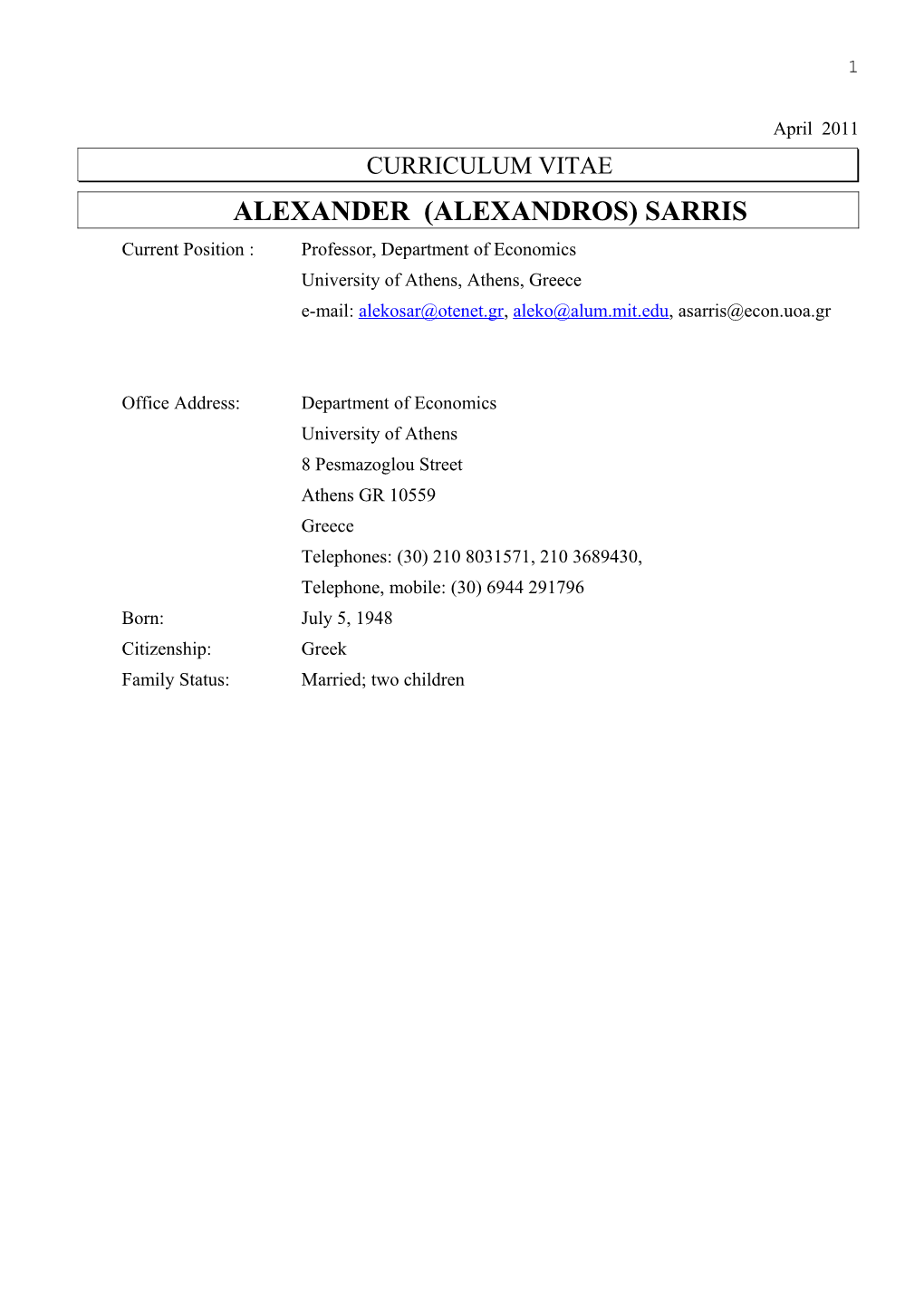 Alexander (Alexandros) Sarris