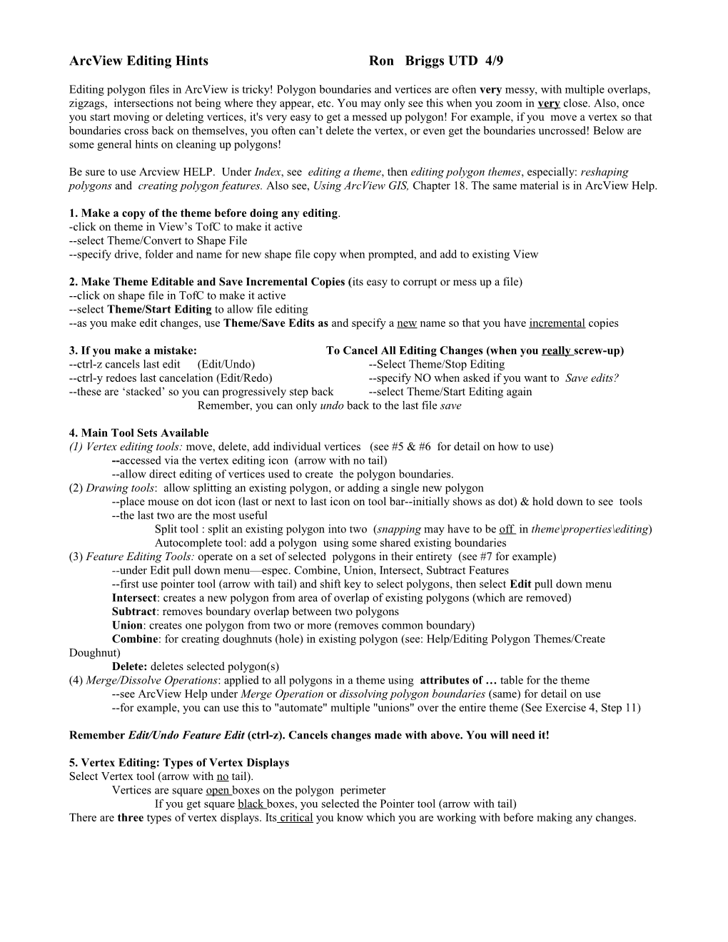 Arcview Editing Hints
