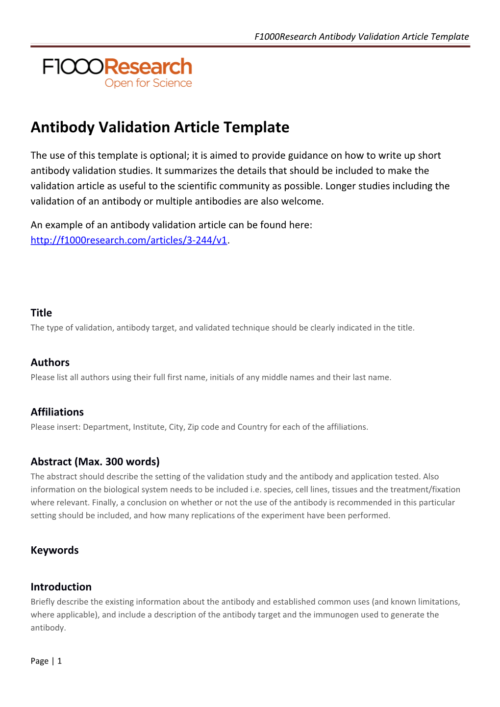 F1000research Antibody Validation Article Template