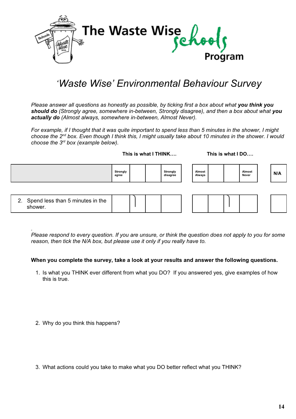 Waste Wise Environmental Behaviour Survey