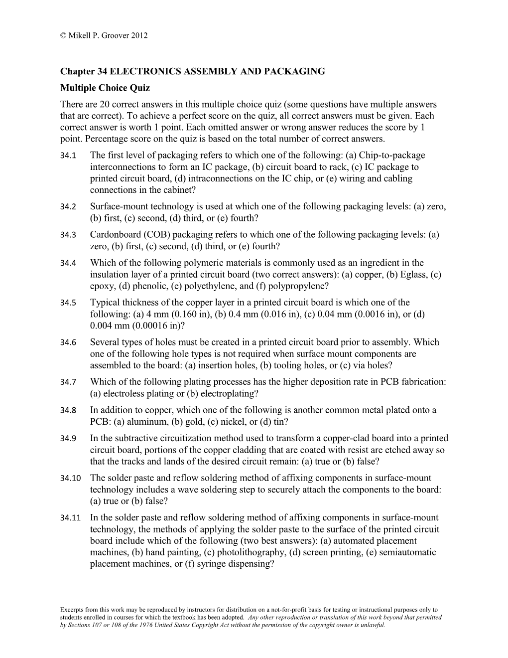 Chapter 34 ELECTRONICS ASSEMBLY and PACKAGING