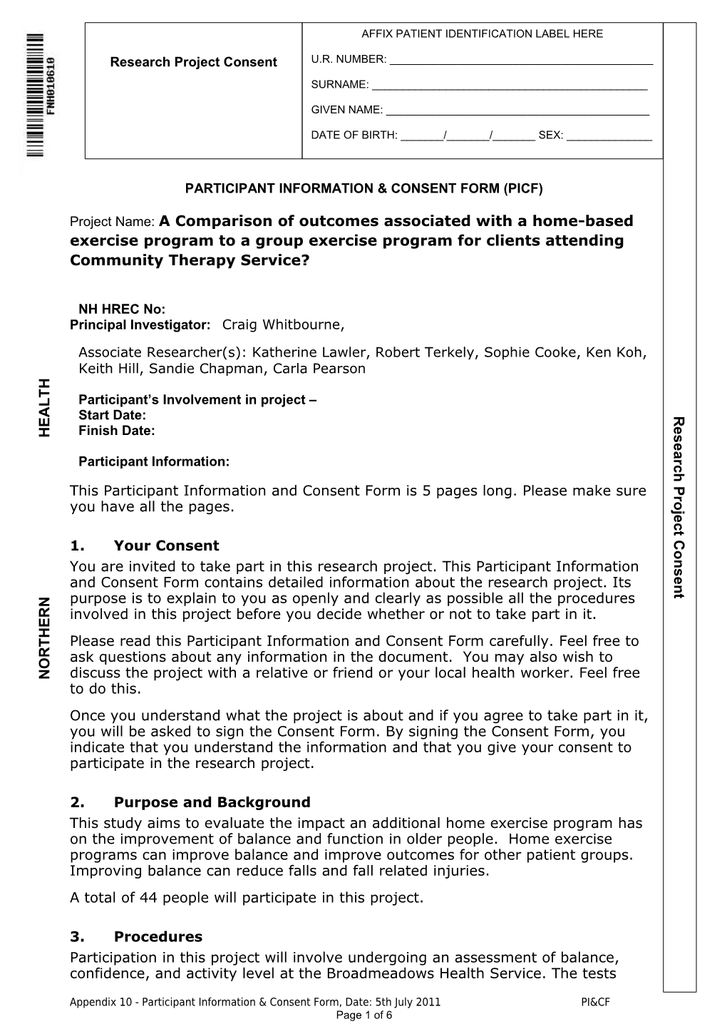 Participant Information & Consent Form (Picf)