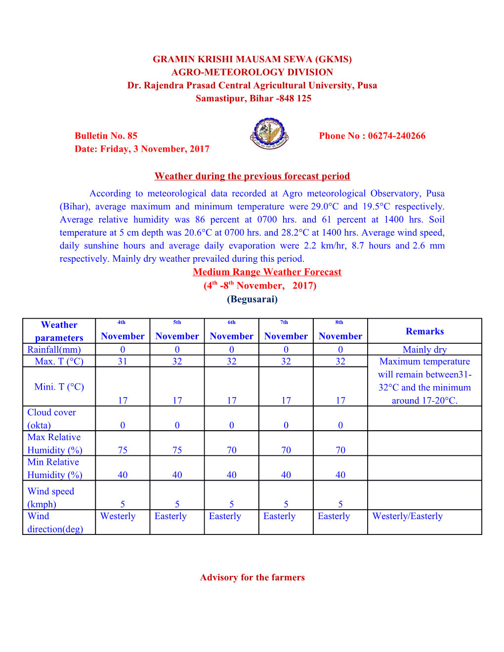 Weather During the Previous Forecast Period