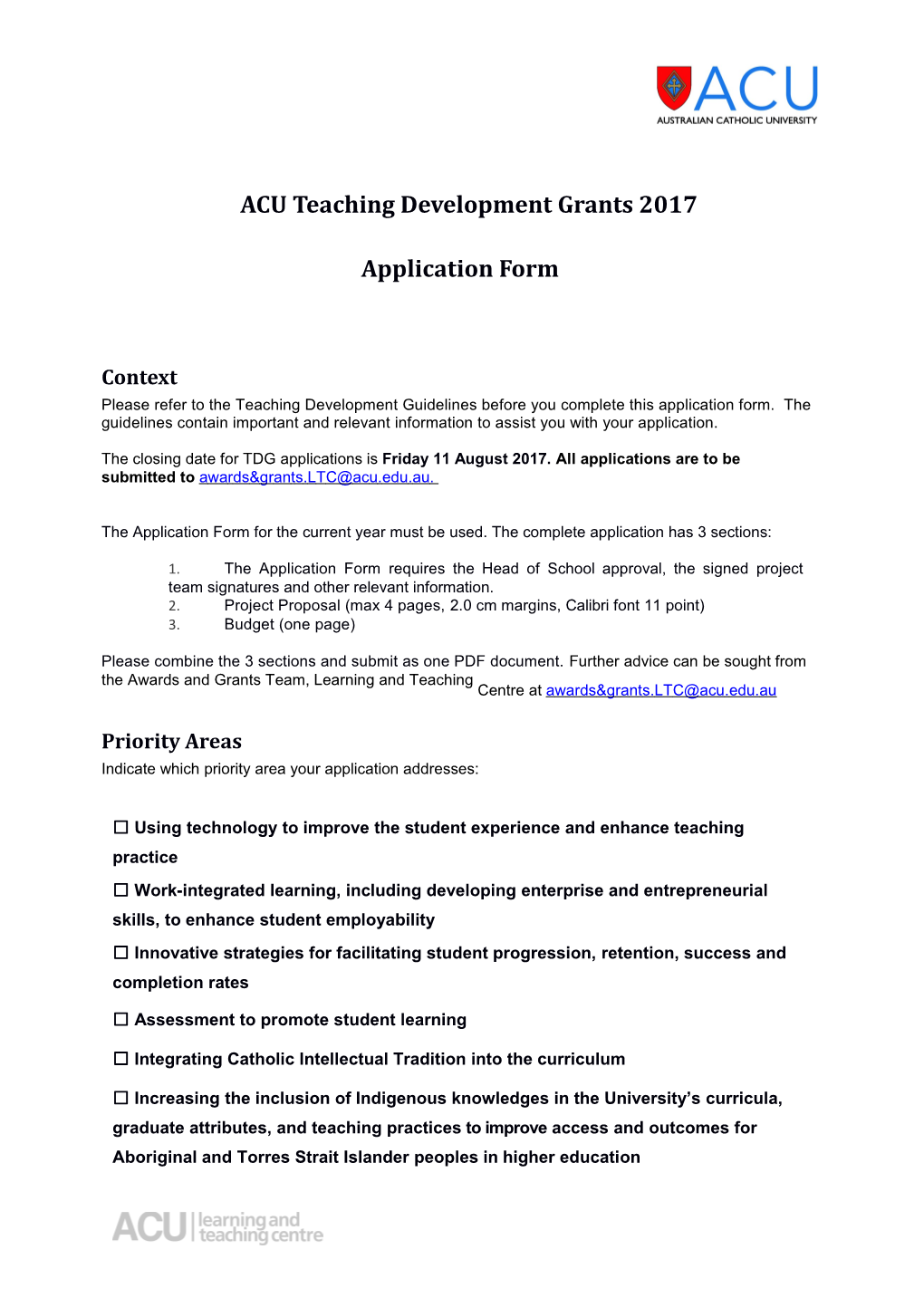 ACU Teaching Development Grants 2017