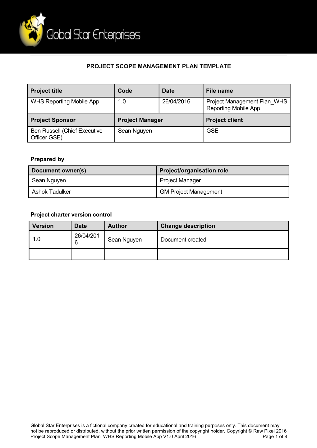 Project Scope Management Plan Template