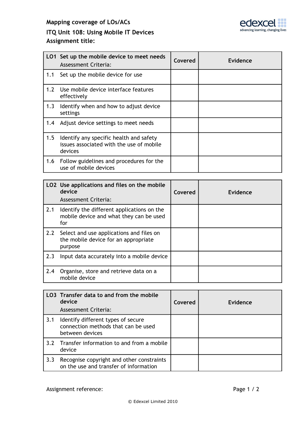 Unit 108 - Using Mobile IT Devices