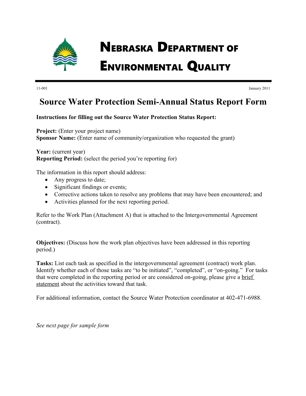 Using the Source Water Protection Status Report