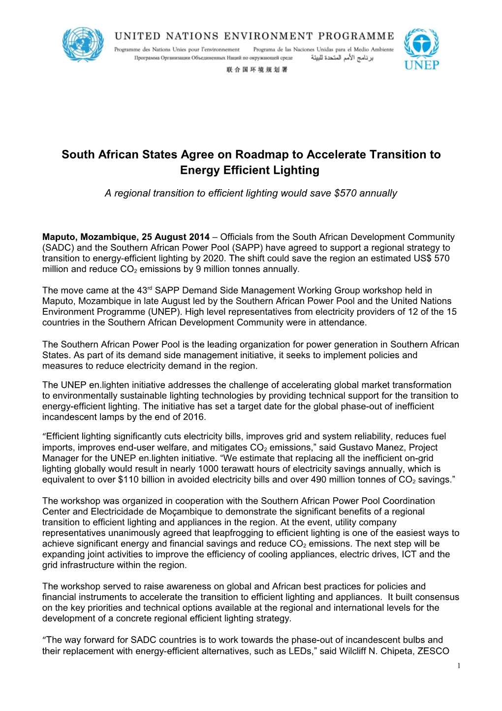 South African States Agree on Roadmap to Accelerate Transition to Energy Efficient Lighting