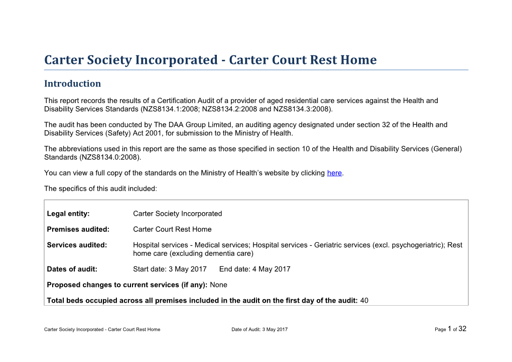 Carter Society Incorporated - Carter Court Rest Home