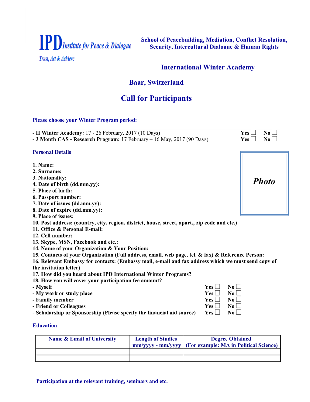 Ipt Application Form