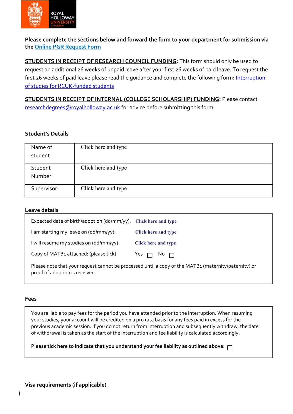 Please Complete the Sections Below and Forward the Form to Your Department for Submission