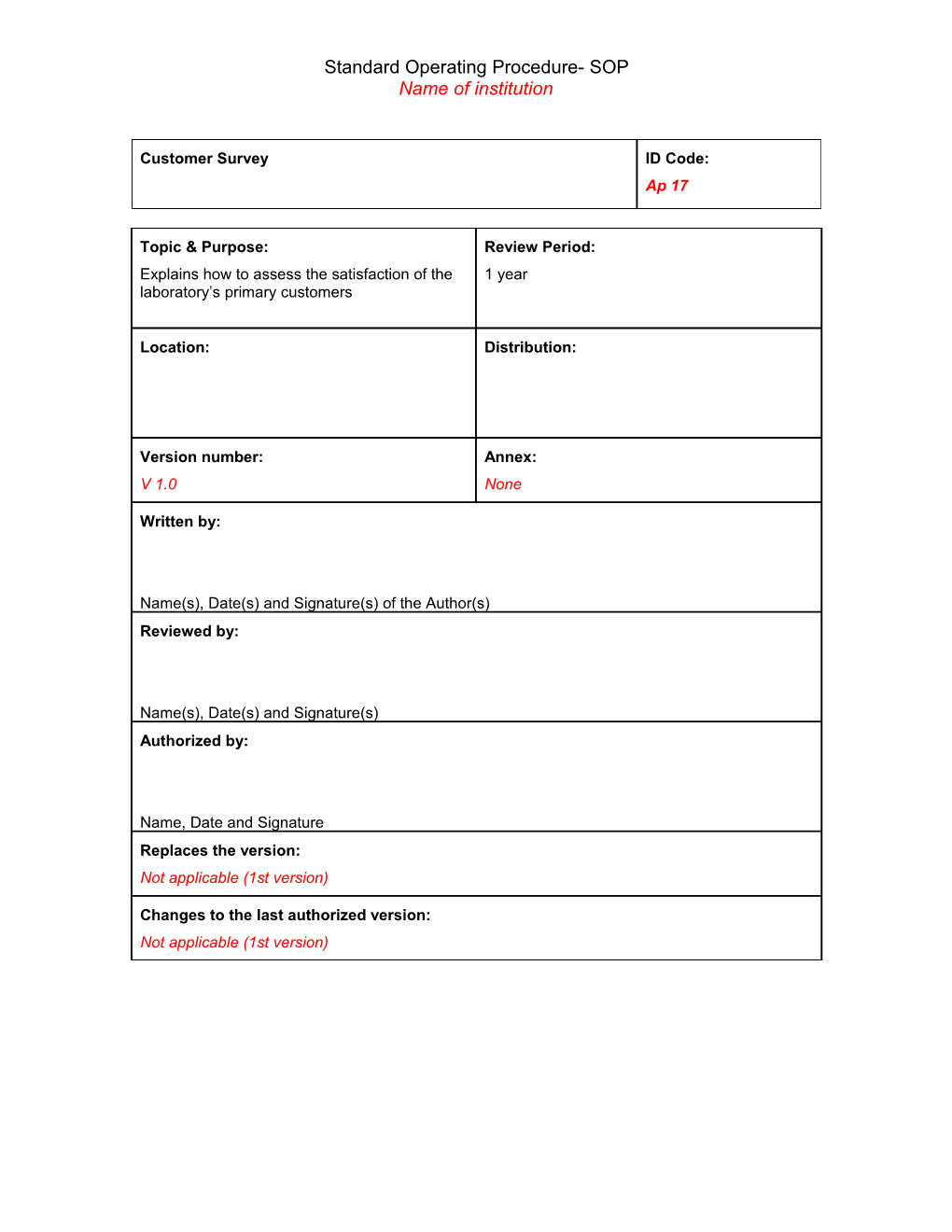 Customer Survey Procedure