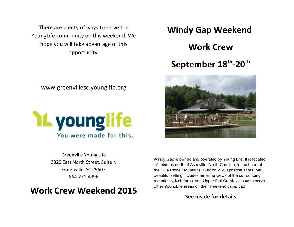 Windy Gap Weekend Camp Flyer
