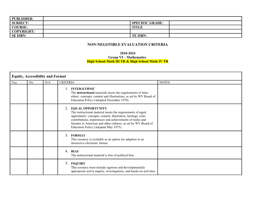 Non-Negotible Evaluation Criteria s3