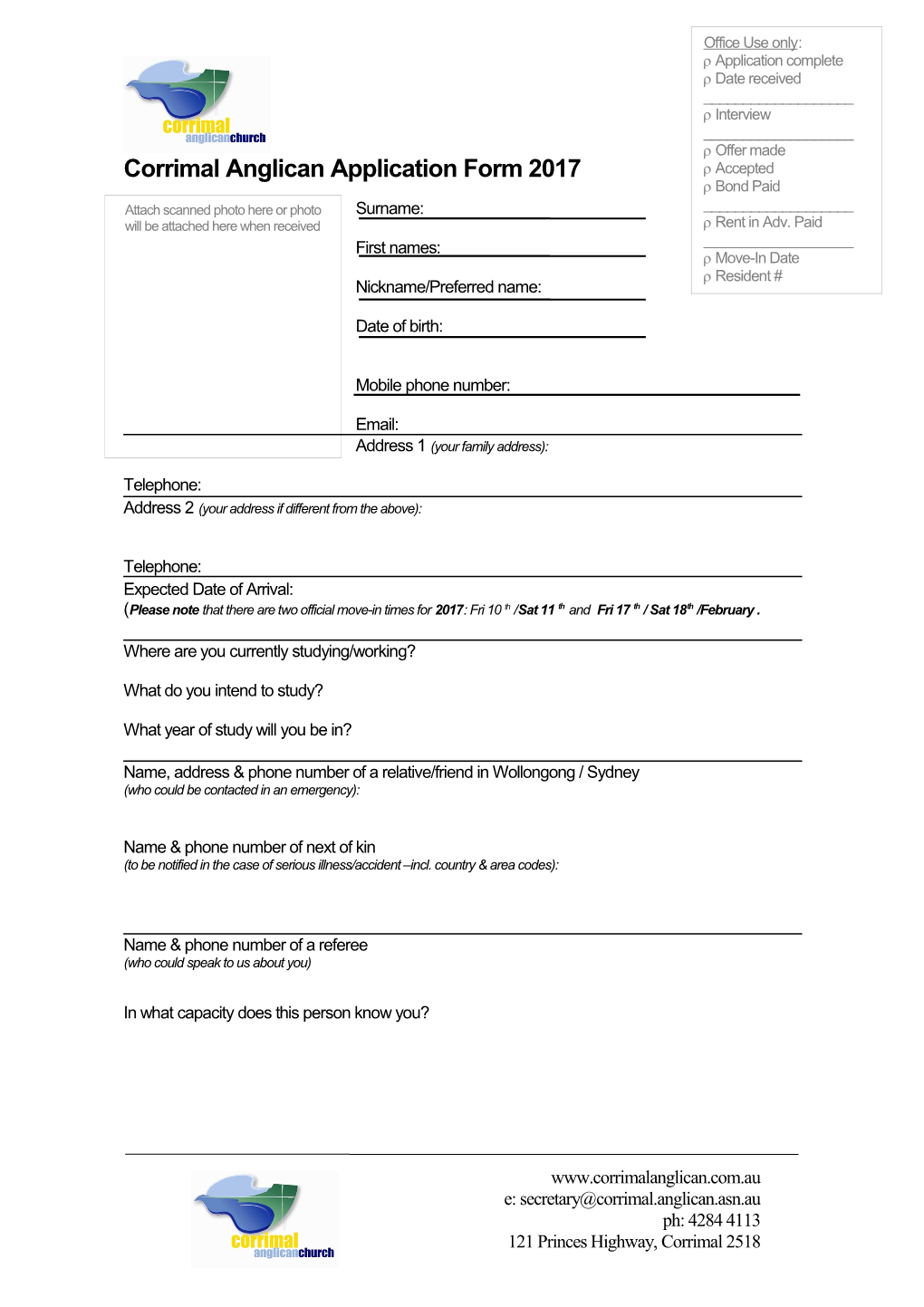 St Barnabas Terraces Application Form
