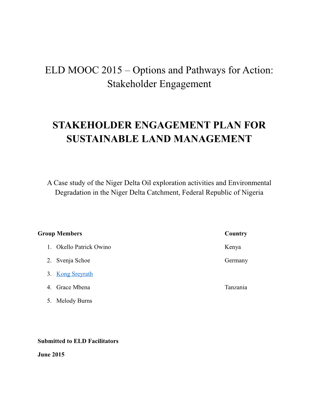 ELD MOOC 2015 Options and Pathways for Action: Stakeholder Engagement