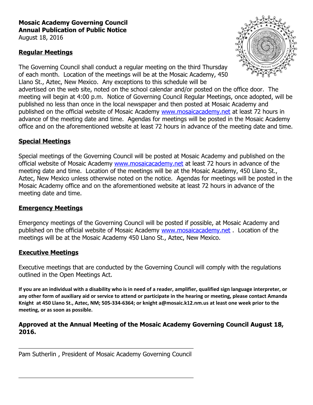 Annual Publication of Public Notice