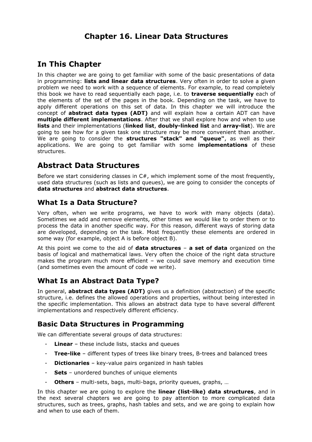 Chapter 16. Linear Data Structures