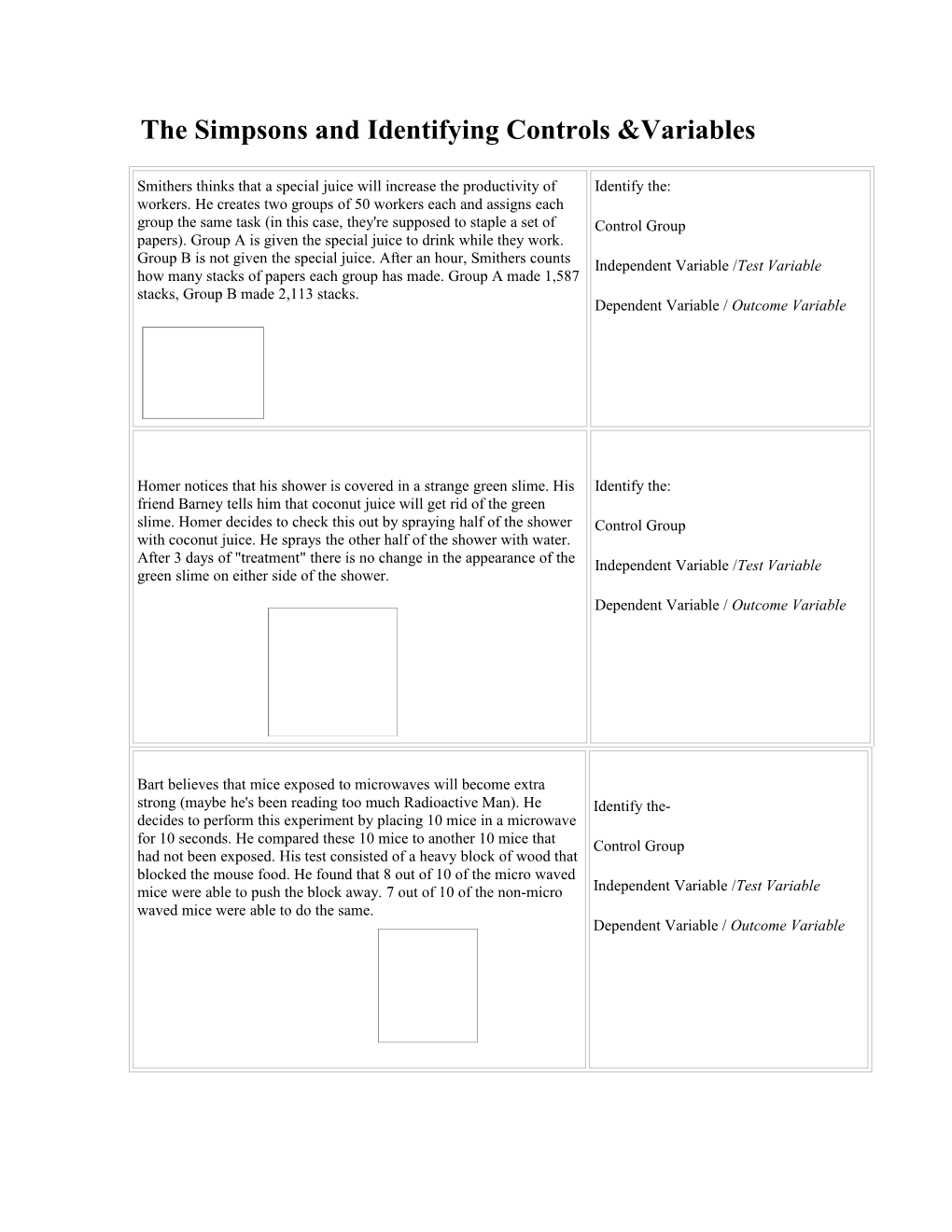 Identify the Controls and Variables