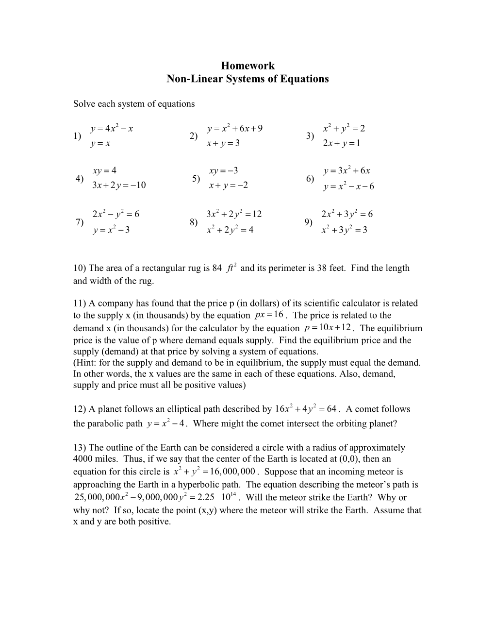Non-Linear Systems of Equations
