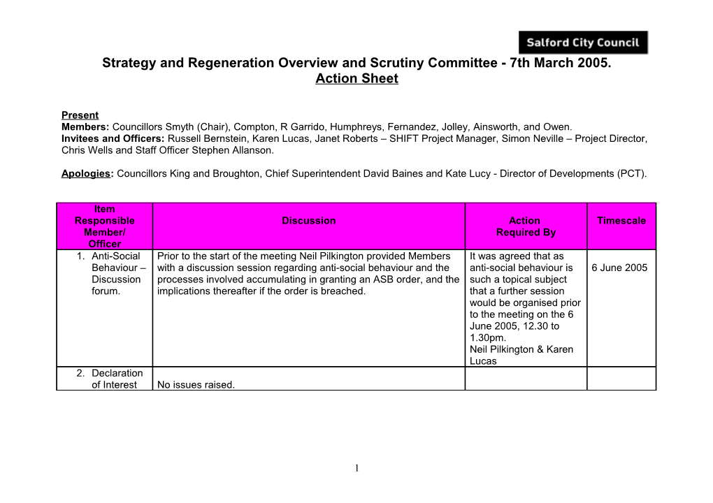 Strategy and Regeneration Overview and Scrutiny Committee - 7Th March 2005