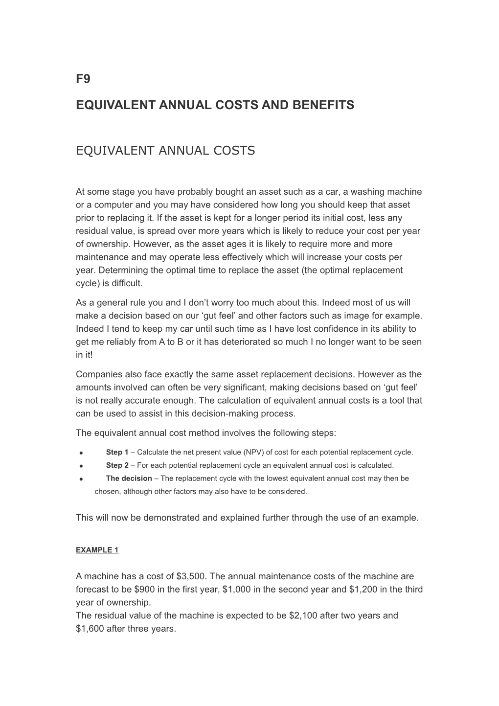 Equivalent Annual Costs and Benefits