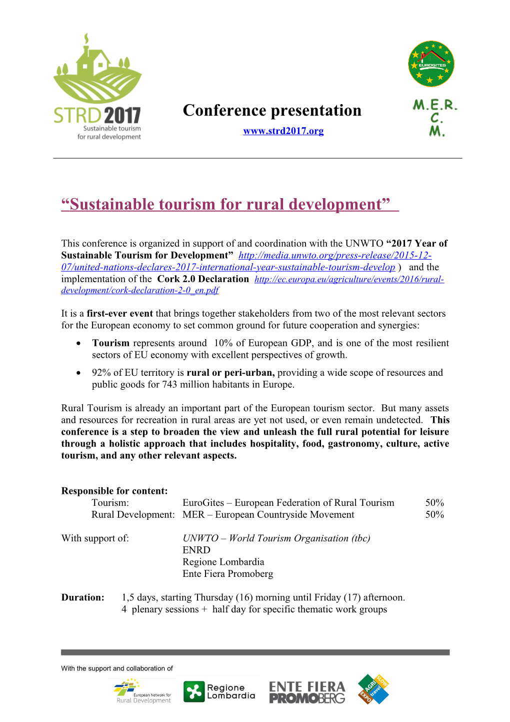 Sustainable Tourism for Rural Development