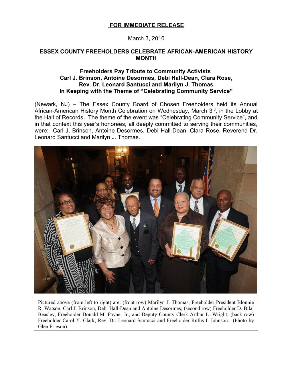 Essex County Freeholders Celebrate African-American History Month