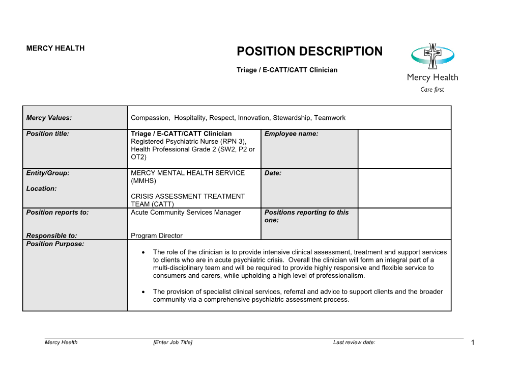 Position Description - Staff Template