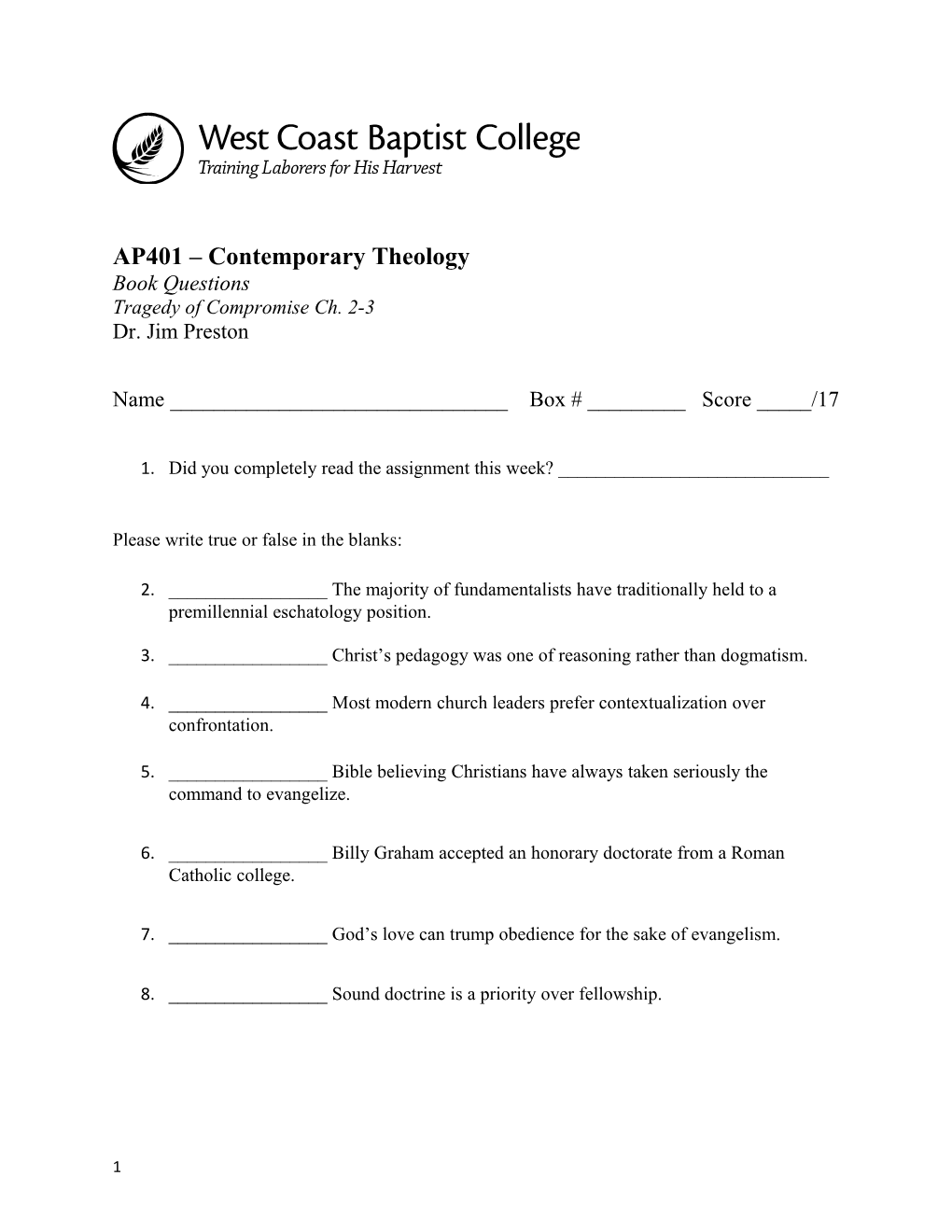 AP401 Contemporary Theology