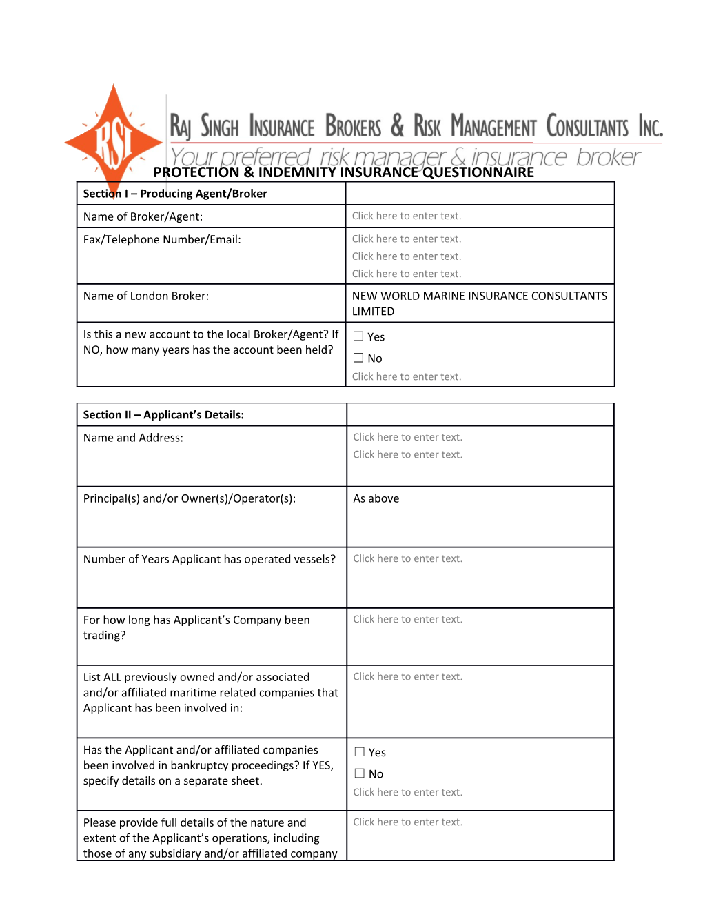 Section IX Protection and Indemnity Loss Information