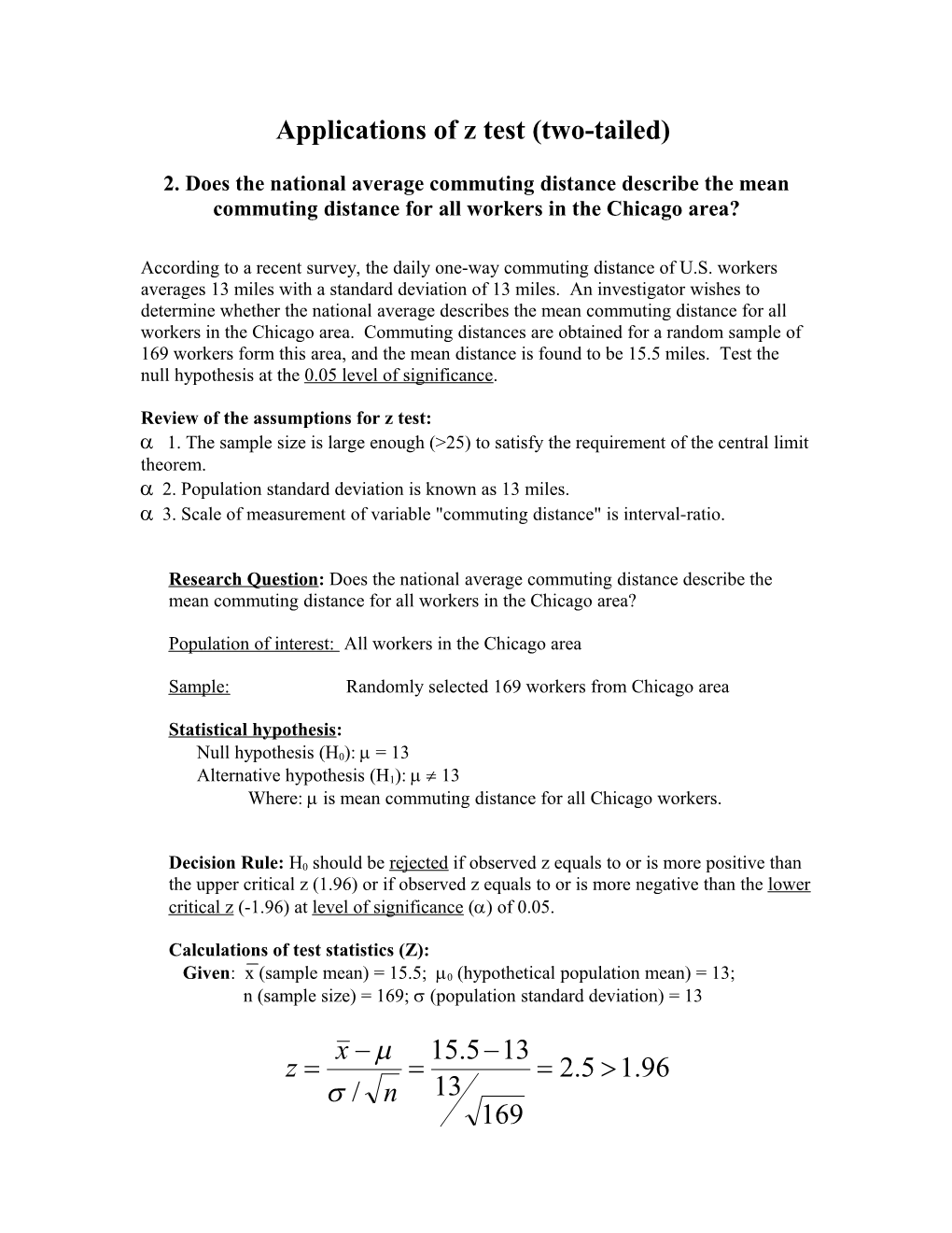 Applications of Z Test (Two-Tailed)