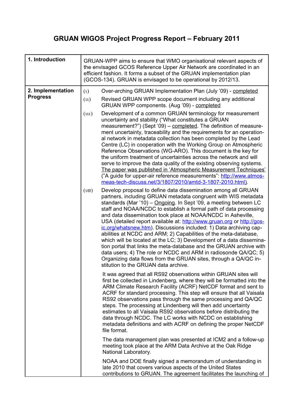 WIGOS Project Progress Reporting Template