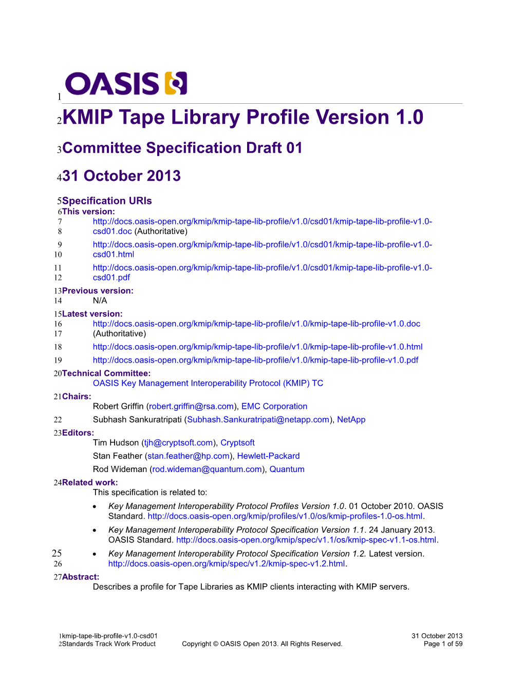 KMIP Tape Library Profile Version 1.0