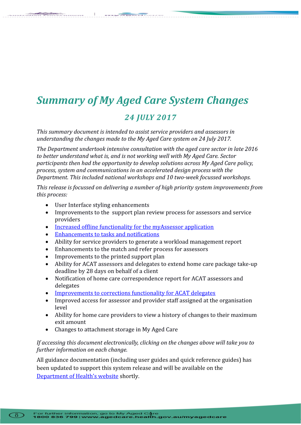 Summary of My Aged Care System Changes - July 2017