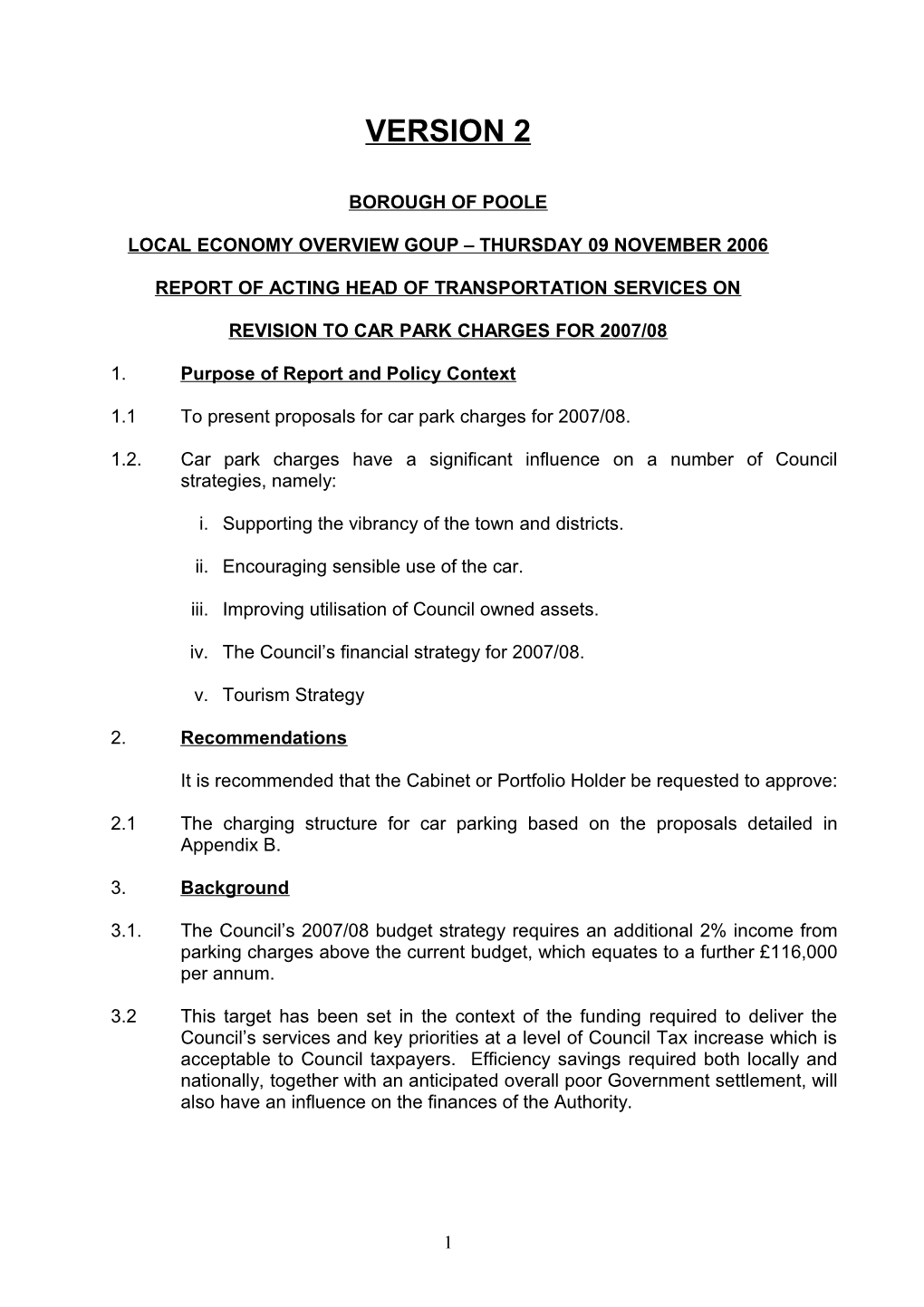 Revision to Car Park Charges for 2007/08