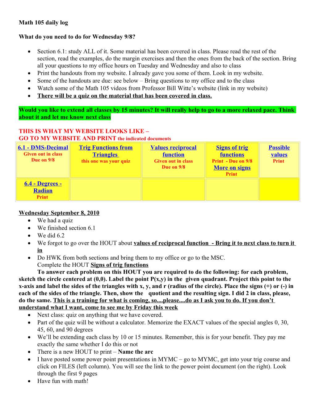 Math 105 Daily Log