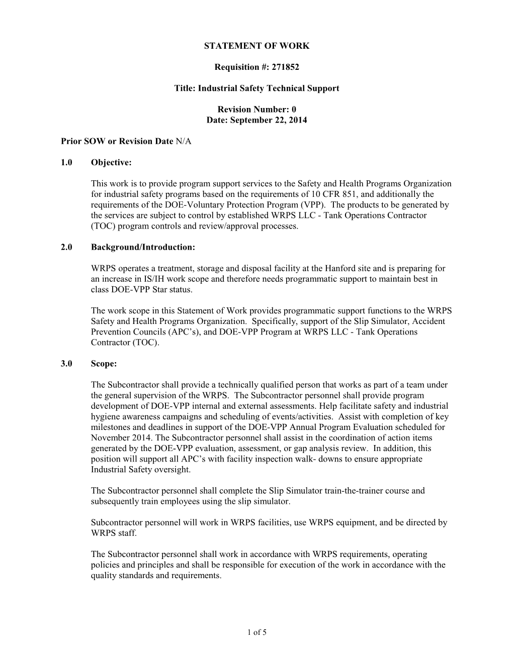 HNF-IP-0842 Volume 10 Section 3.24 Statement of Work for a Contract Requisition