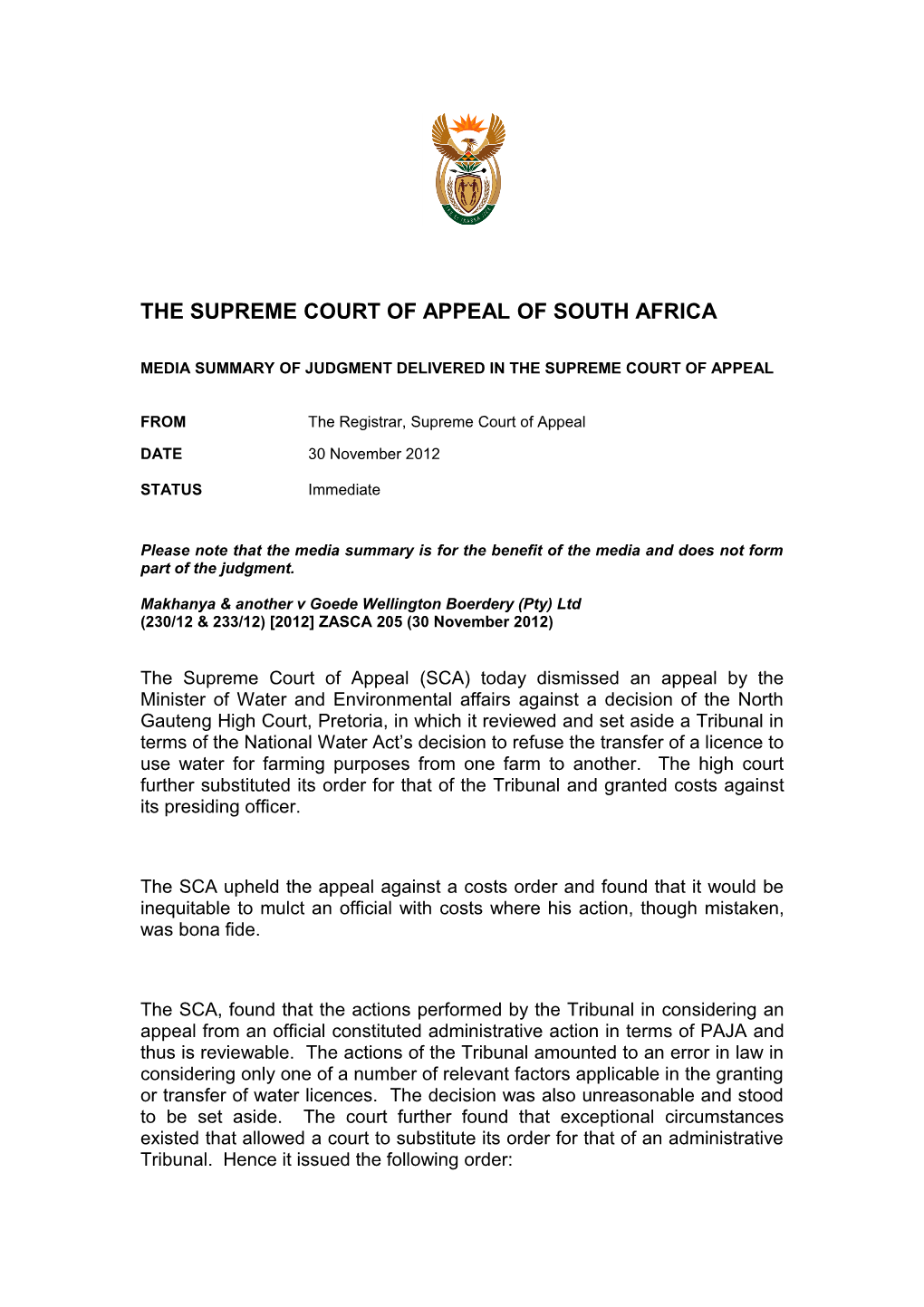 The Supreme Court of Appeal of South Africa s3