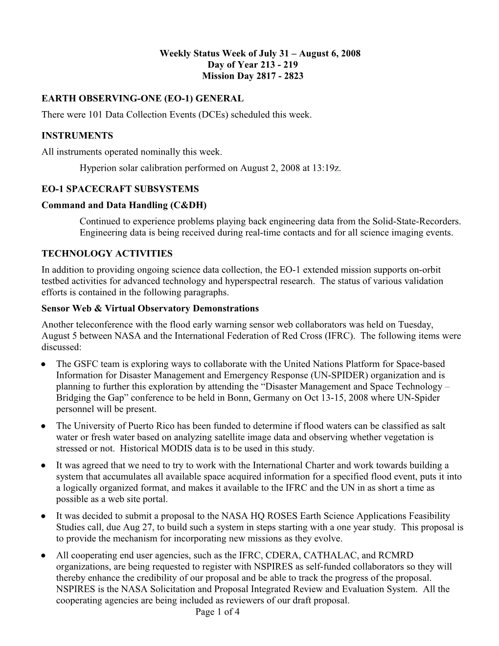 EO-1 Status Week of Jan 20-26, 2001 s8