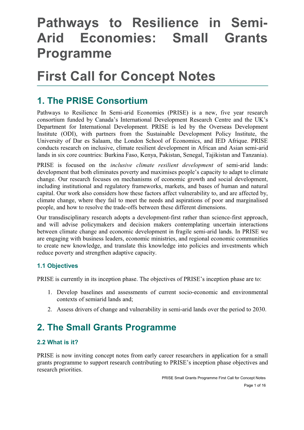 Pathways to Resilience in Semi-Arid Economies: Small Grants Programme