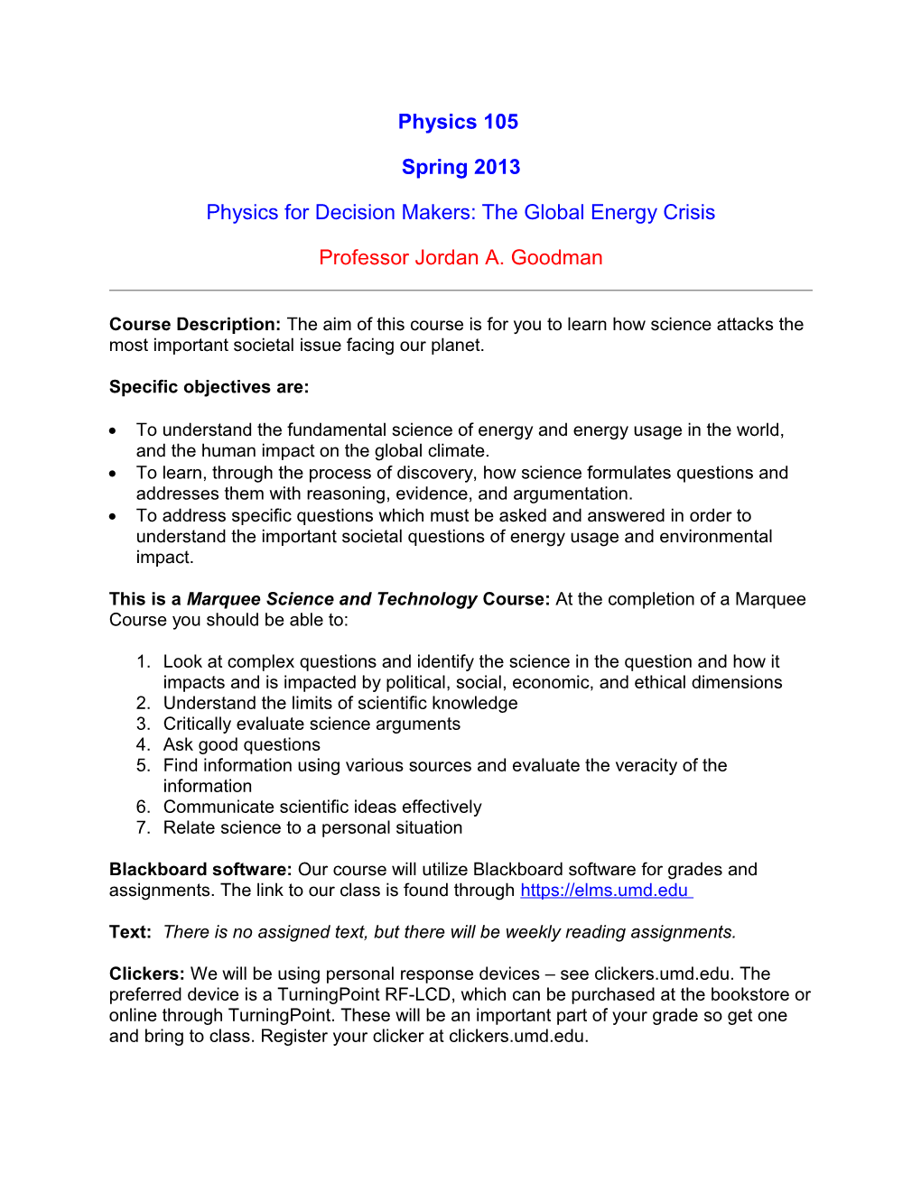 Physics 105 Spring 2008 - Syllabus