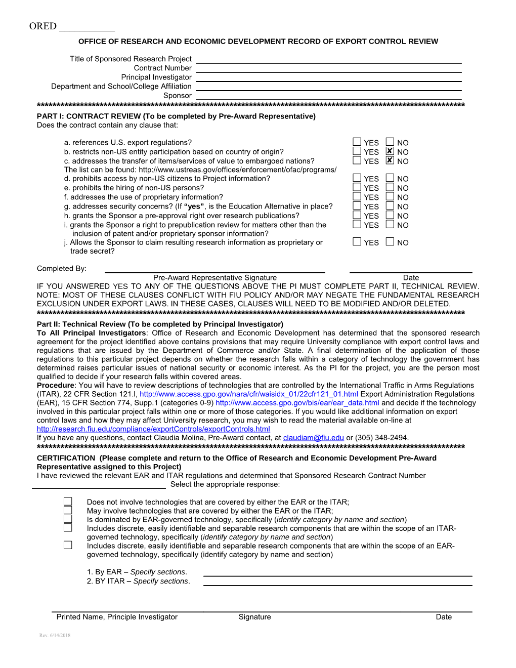 Osra Record of Export Control Review