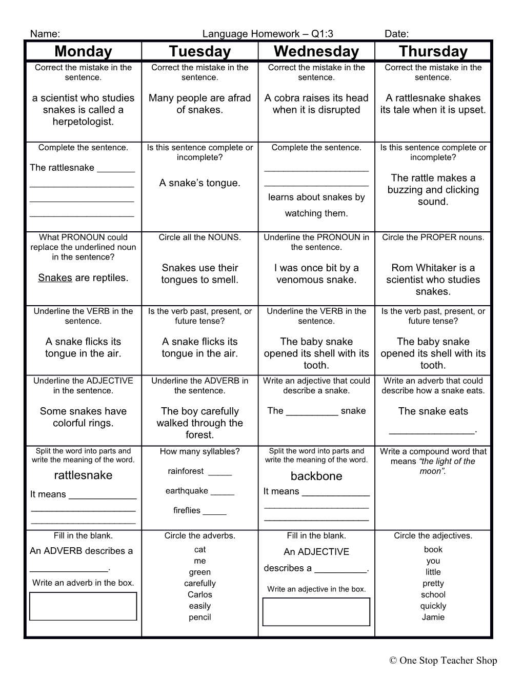 Weekly Homework Sheet s1