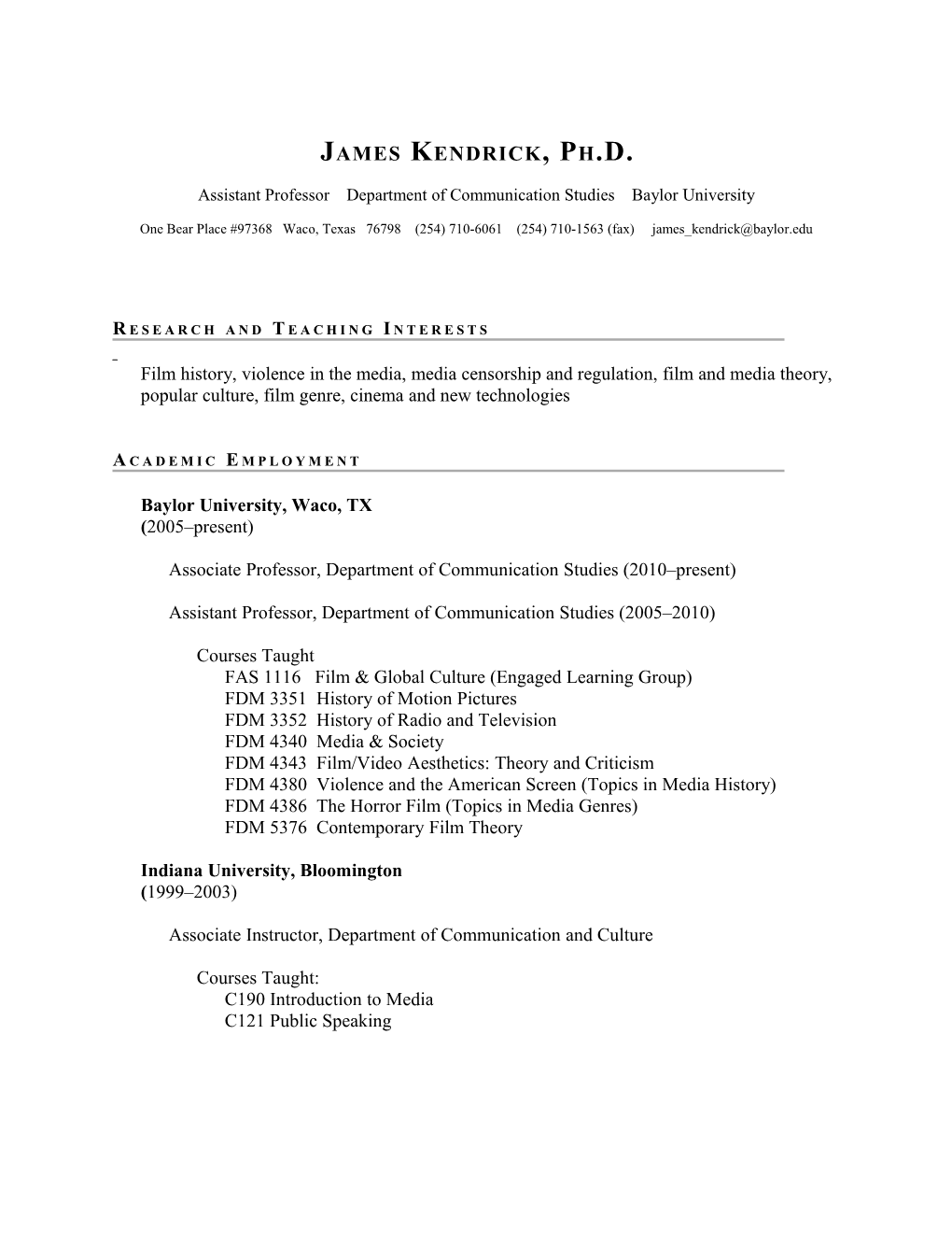 James Kendrick Curriculum Vitae 9