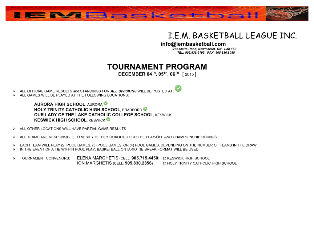 I.E.M. Basketball League Inc