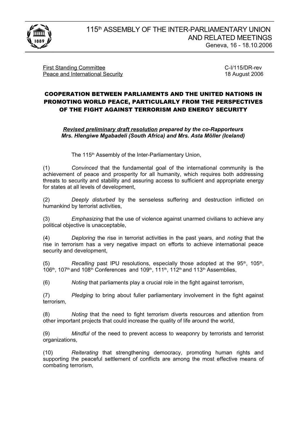 First Standing Committee C-I/115/DR-Rev